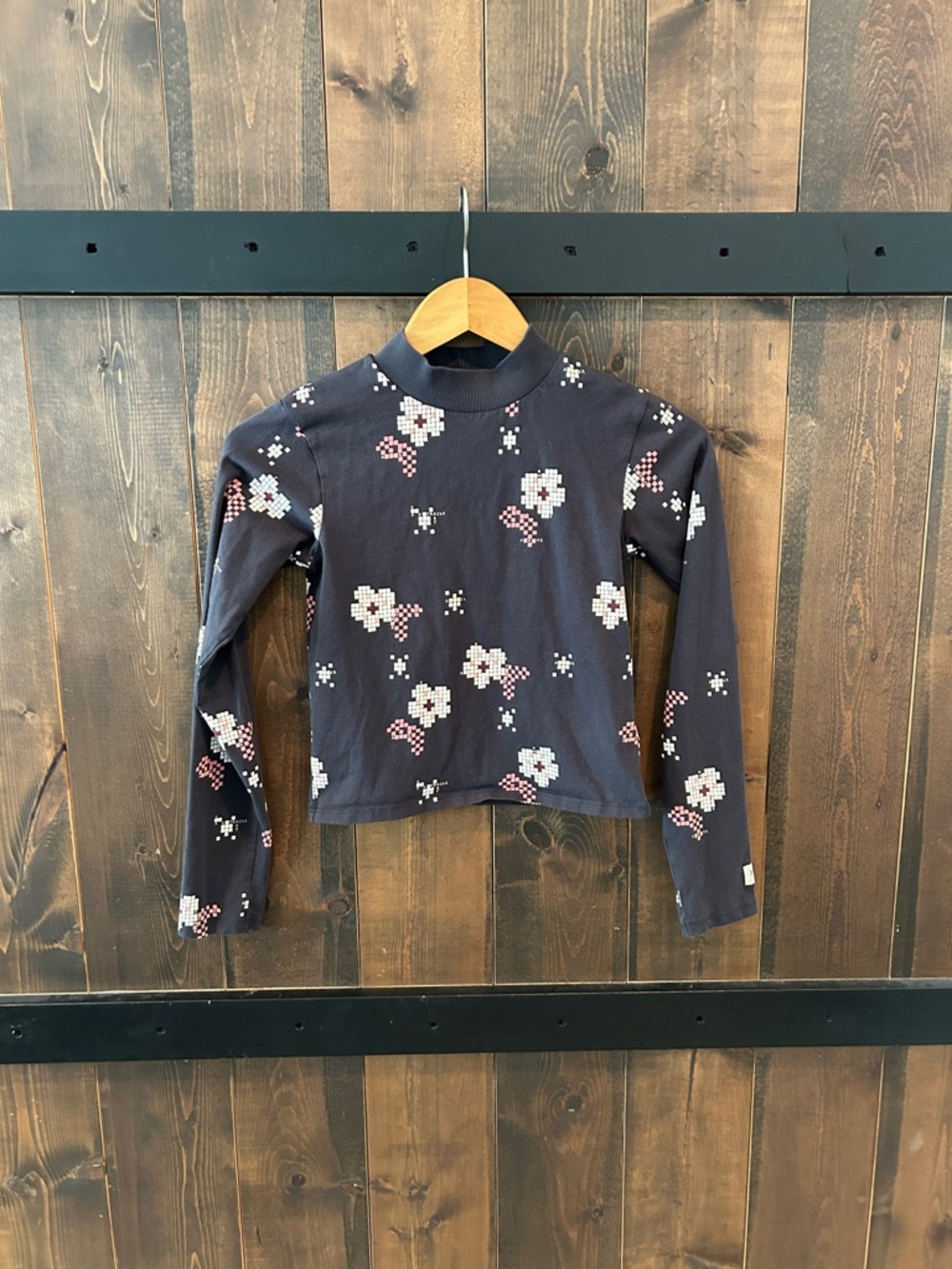 Souris MinibGirls' Navy Floral Pixel-Print Long-Sleeve Top Size 10